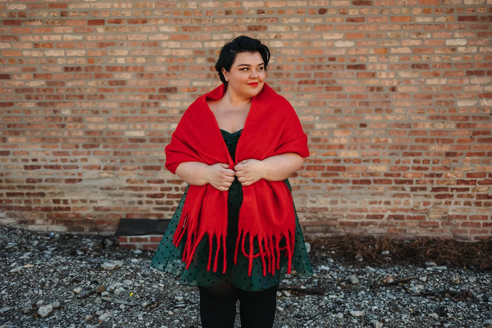 colder weather knit fringe scarf in red