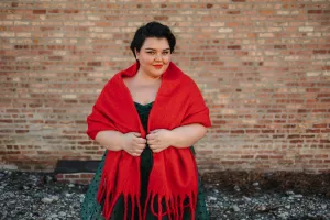 colder weather knit fringe scarf in red
