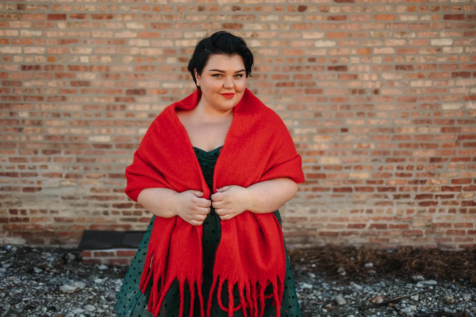 colder weather knit fringe scarf in red