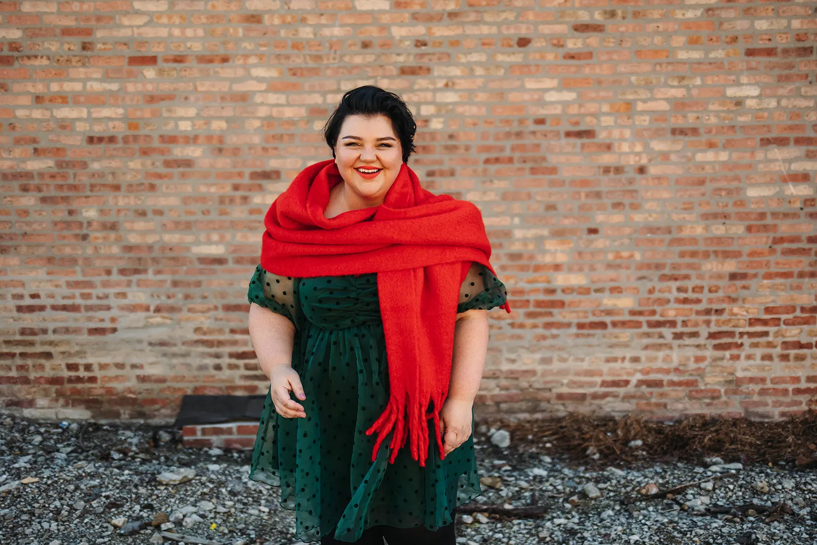 colder weather knit fringe scarf in red