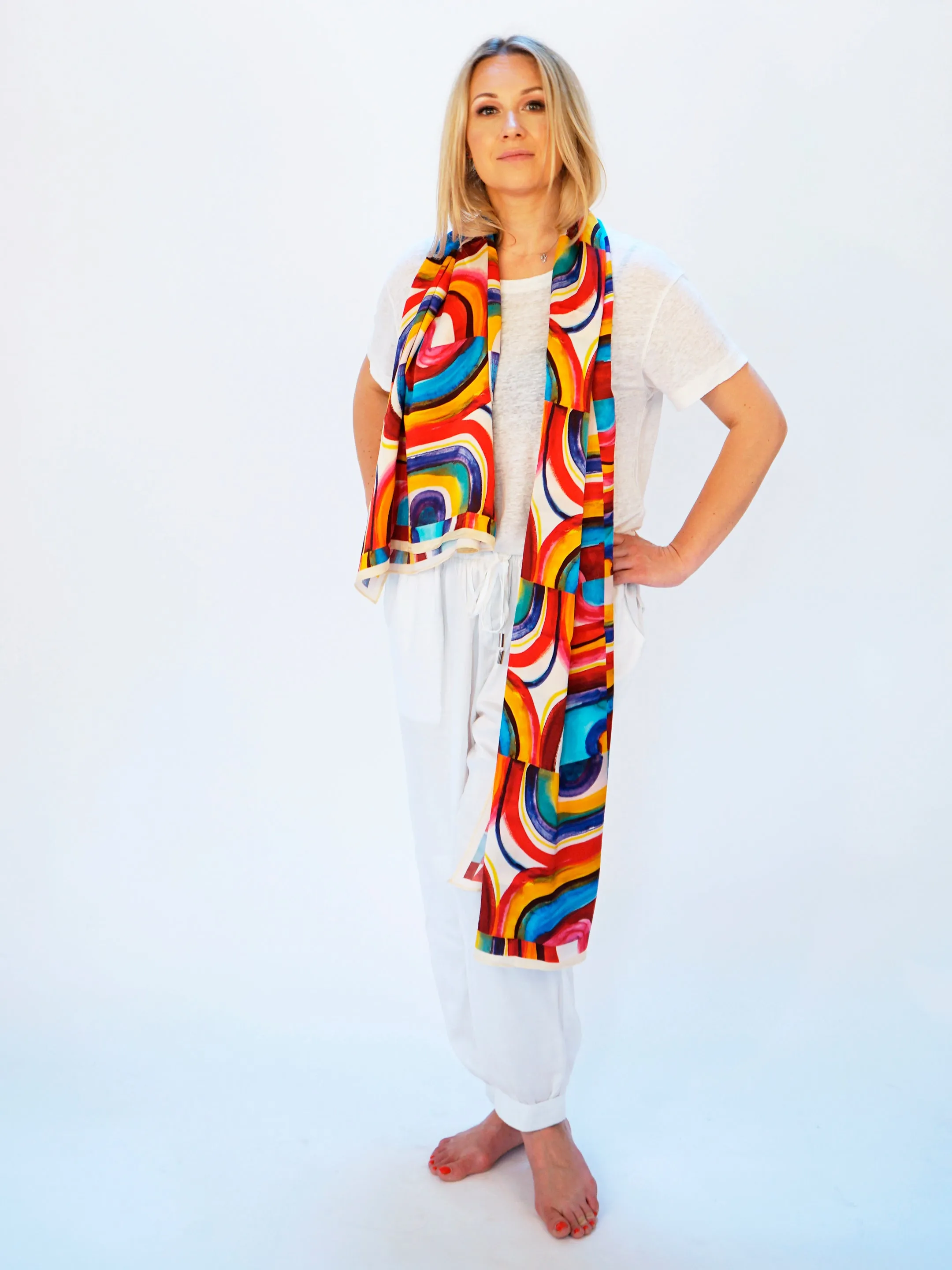 COLORBLOCK SILK SCARF PAREO