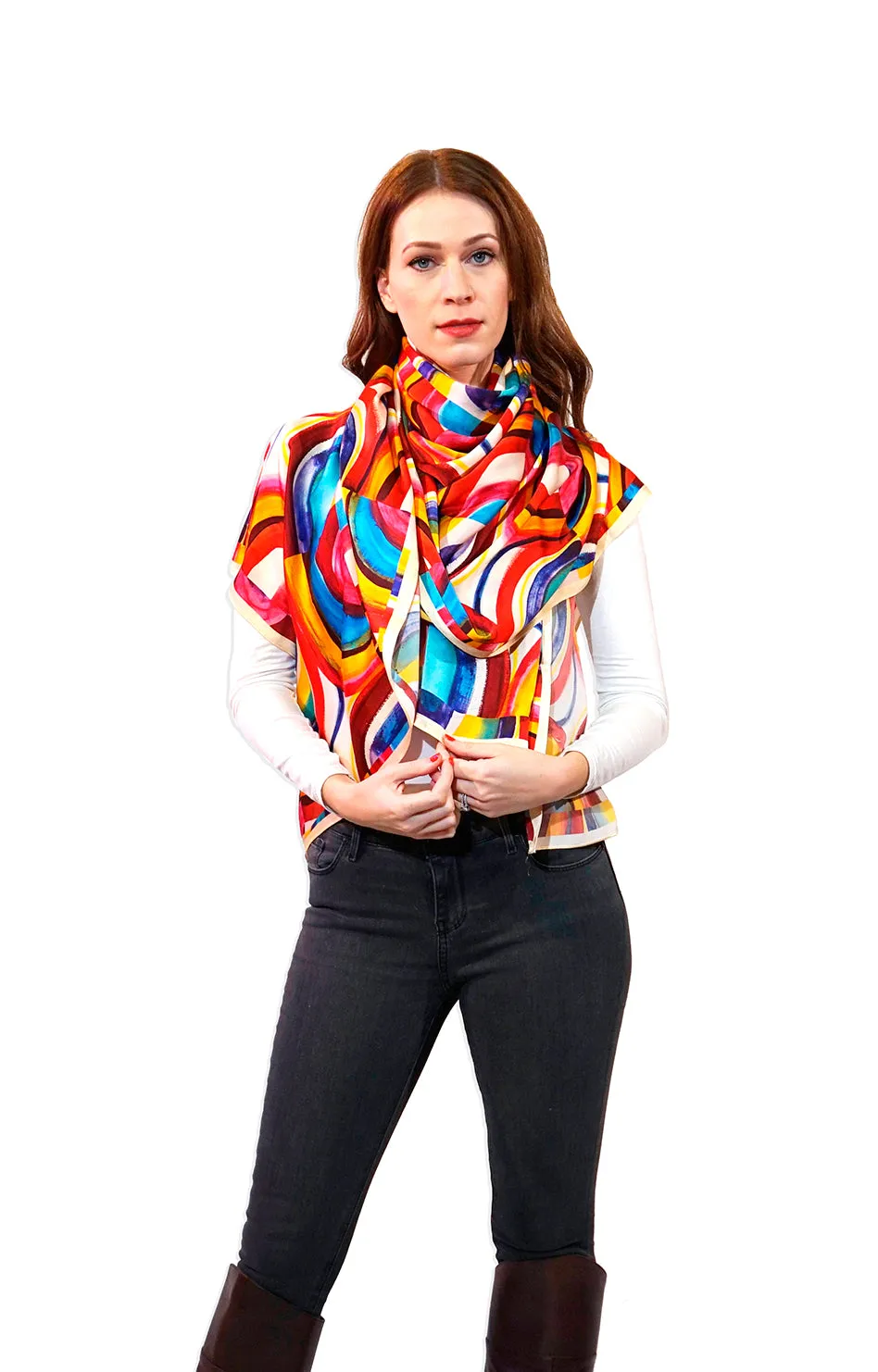 COLORBLOCK SILK SCARF PAREO