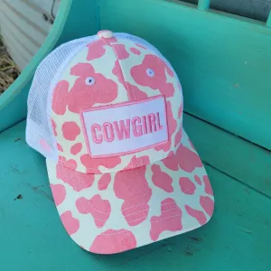 Cowgirl Patch Cow Print Hat - Pink