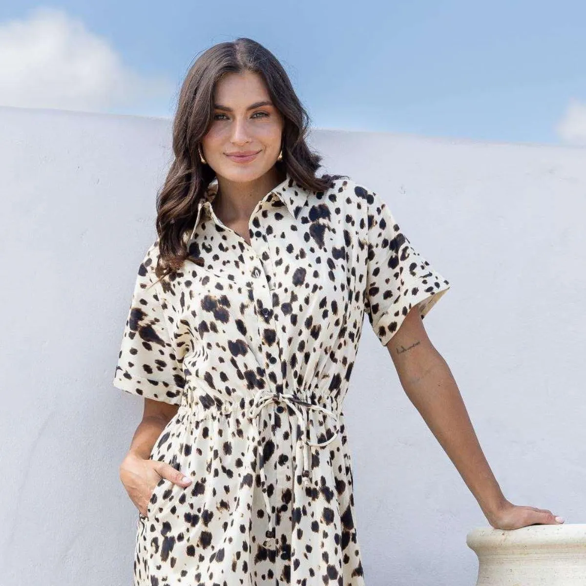 Cruella Midi Dress (Cream/Black)