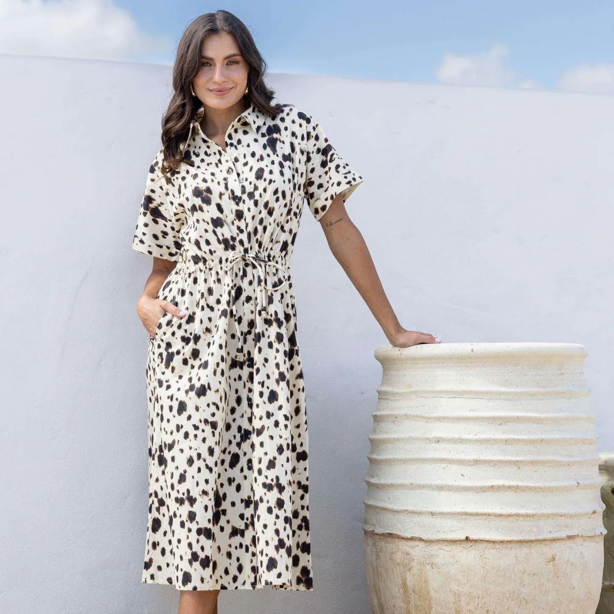 Cruella Midi Dress (Cream/Black)