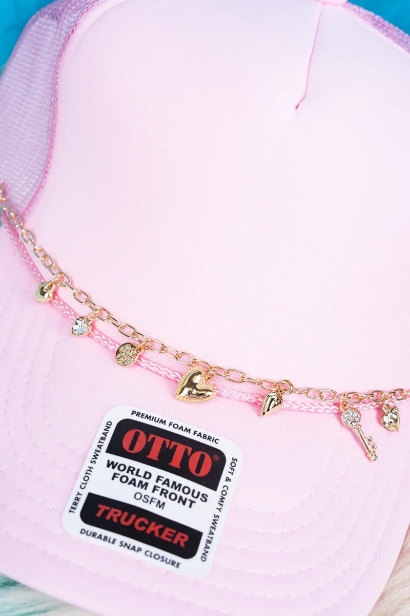 Crystal Key and Hearts Goldtone Trucker Hat Chain