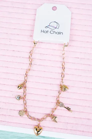 Crystal Key and Hearts Goldtone Trucker Hat Chain