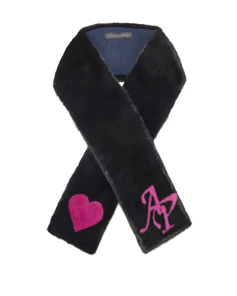 Custom Monogrammed Mahogany Mink Fur Intarsia Scarf