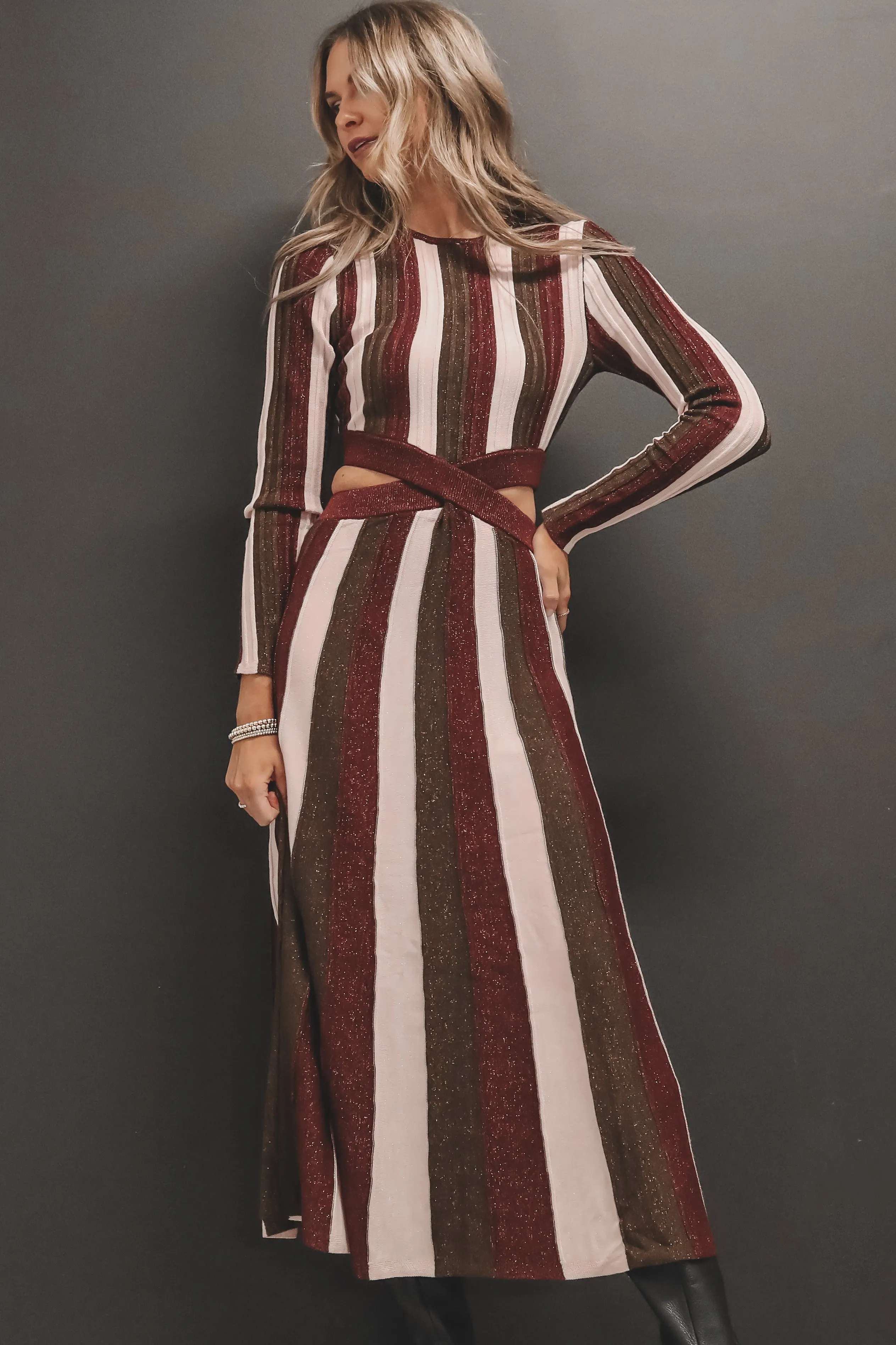 DEAL Eden Knit Metallic Stripe Maxi Dress