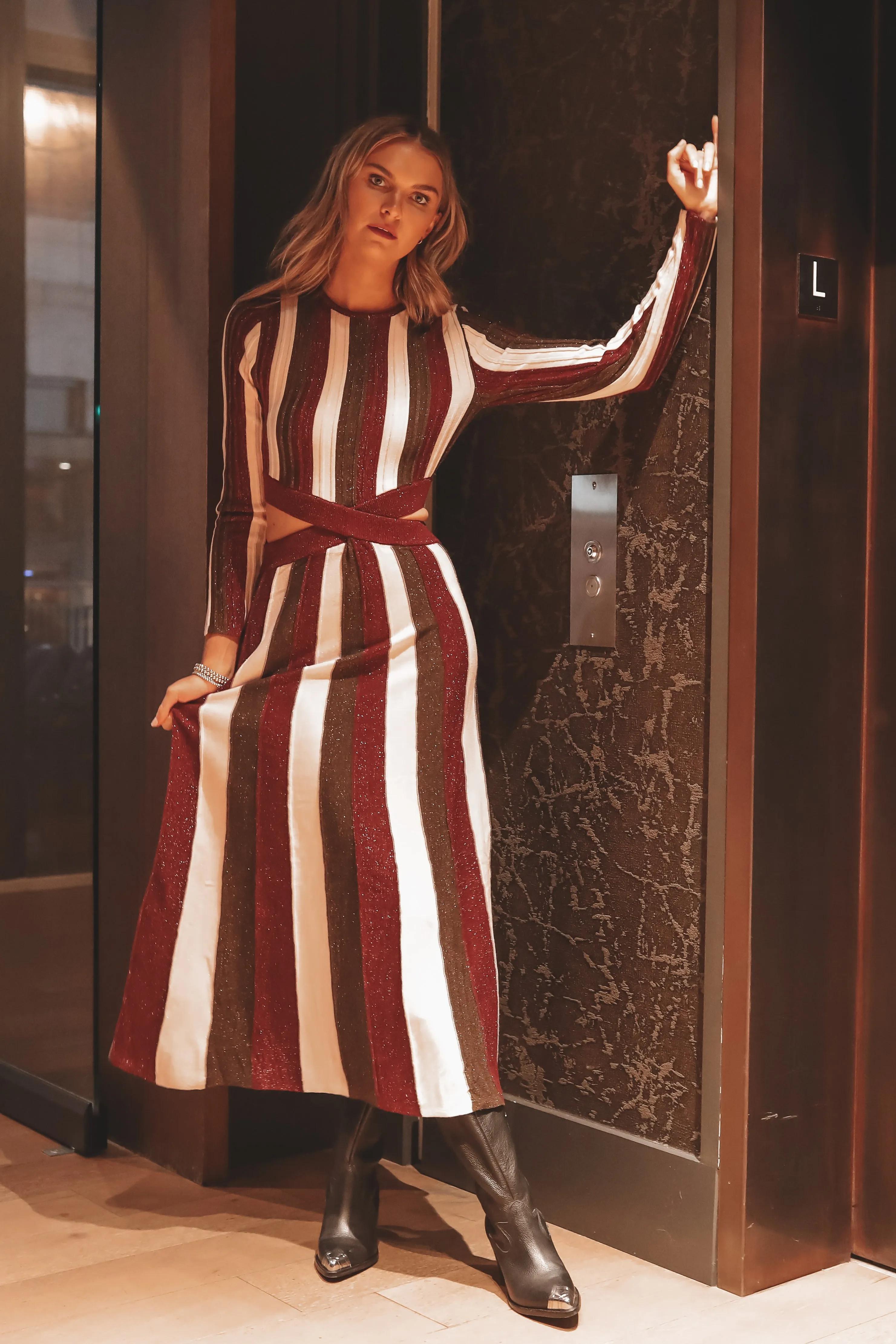 DEAL Eden Knit Metallic Stripe Maxi Dress