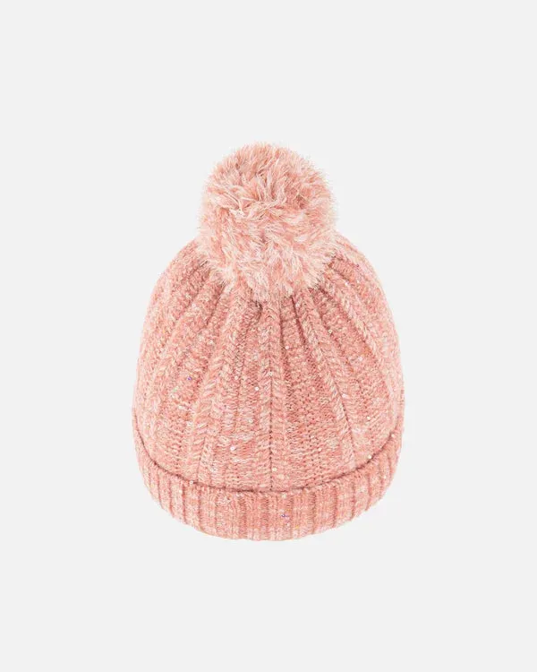 deux par deux Girls Knit Pom Pom Hat - Light Pink