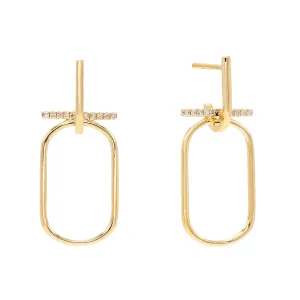 Diamond Bar Oval Stud Earring 14K