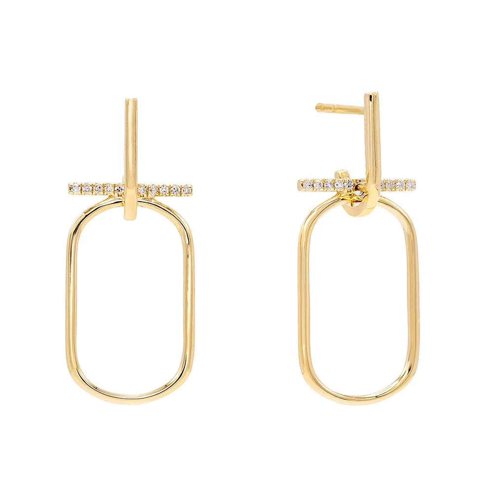 Diamond Bar Oval Stud Earring 14K
