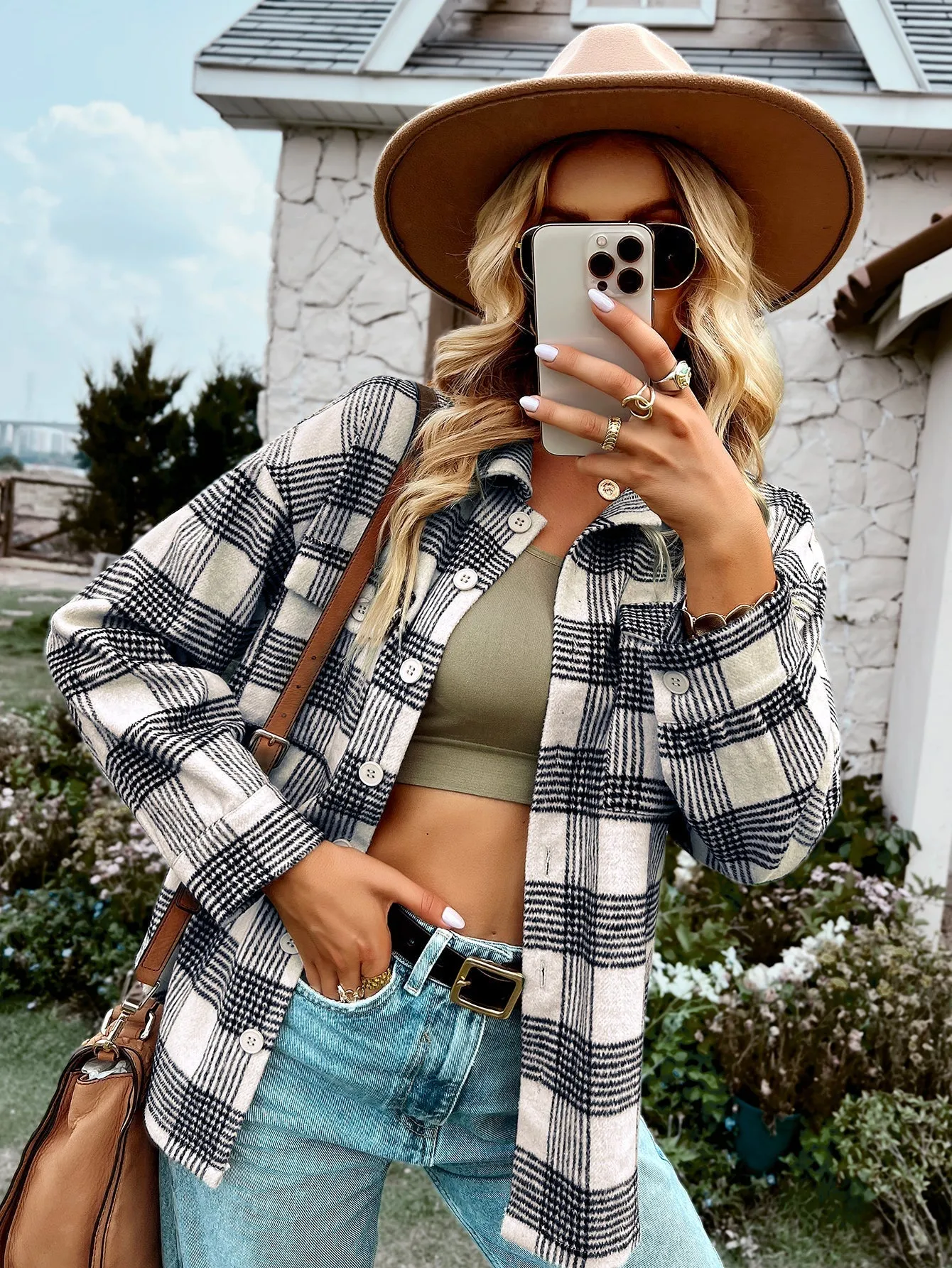 Distressed Plaid Shacket - Black