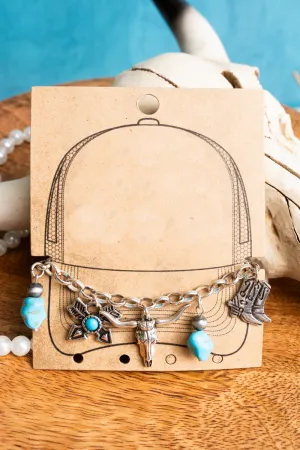 Dustdale Ridge Silvertone & Turquoise Bead Charm Hat Chain