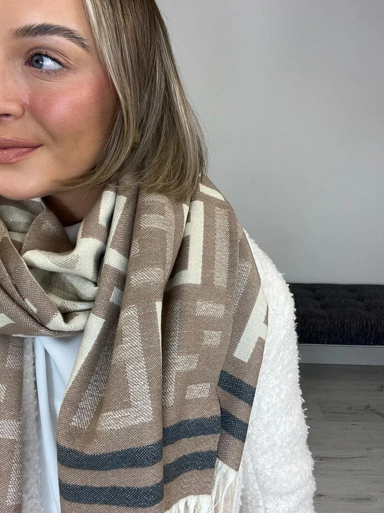 EE Letter Scarf - Nude/Cream