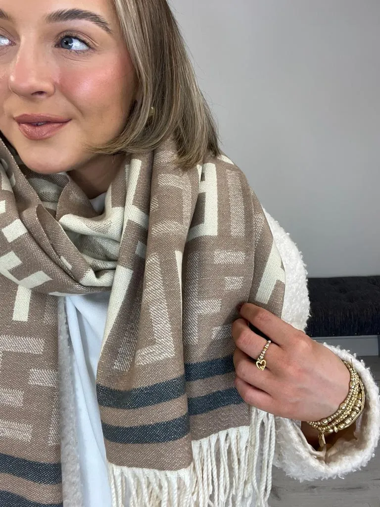EE Letter Scarf - Nude/Cream