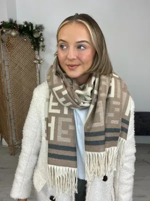 EE Letter Scarf - Nude/Cream