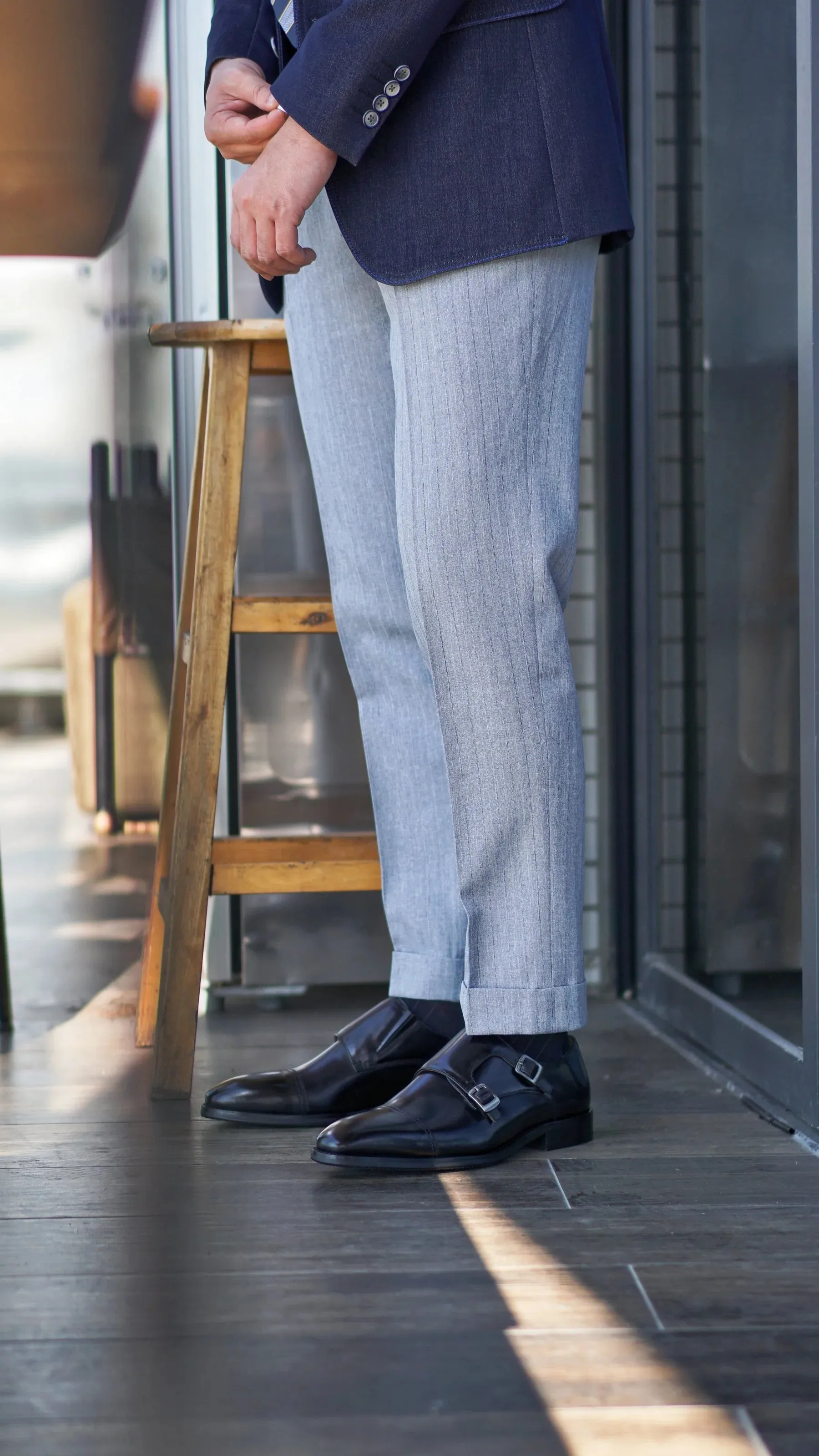 Elegant Black Leather Double Monk Strap Dress Shoe with Cap Toe