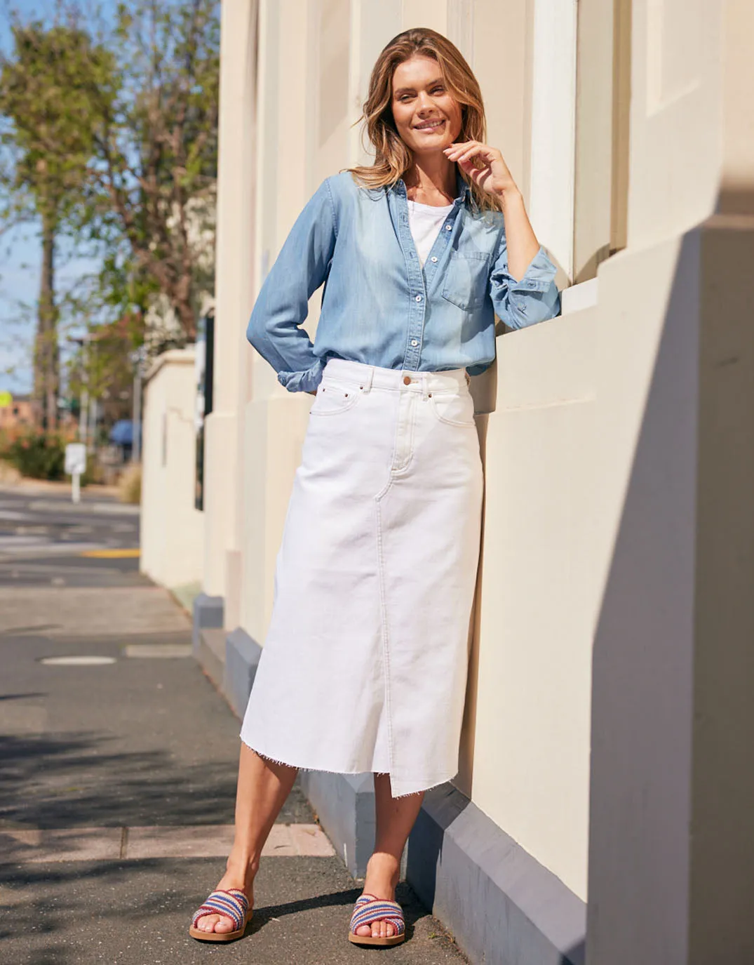 Elka Denim Skirt - White