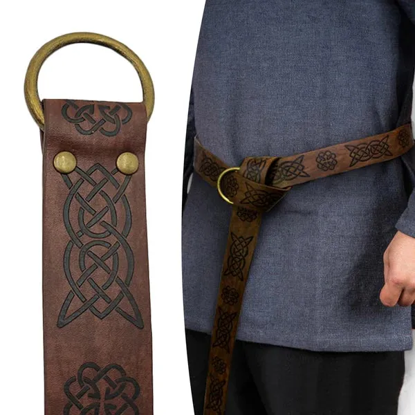 Embossed Viking Belt with Period Ring Loop Closure