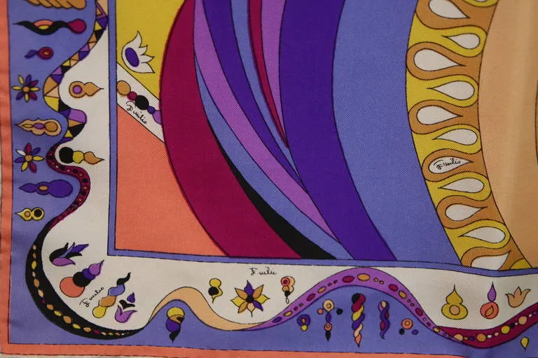 EMILIO PUCCI Silk Orange Cream Psychedelic Print Scarf