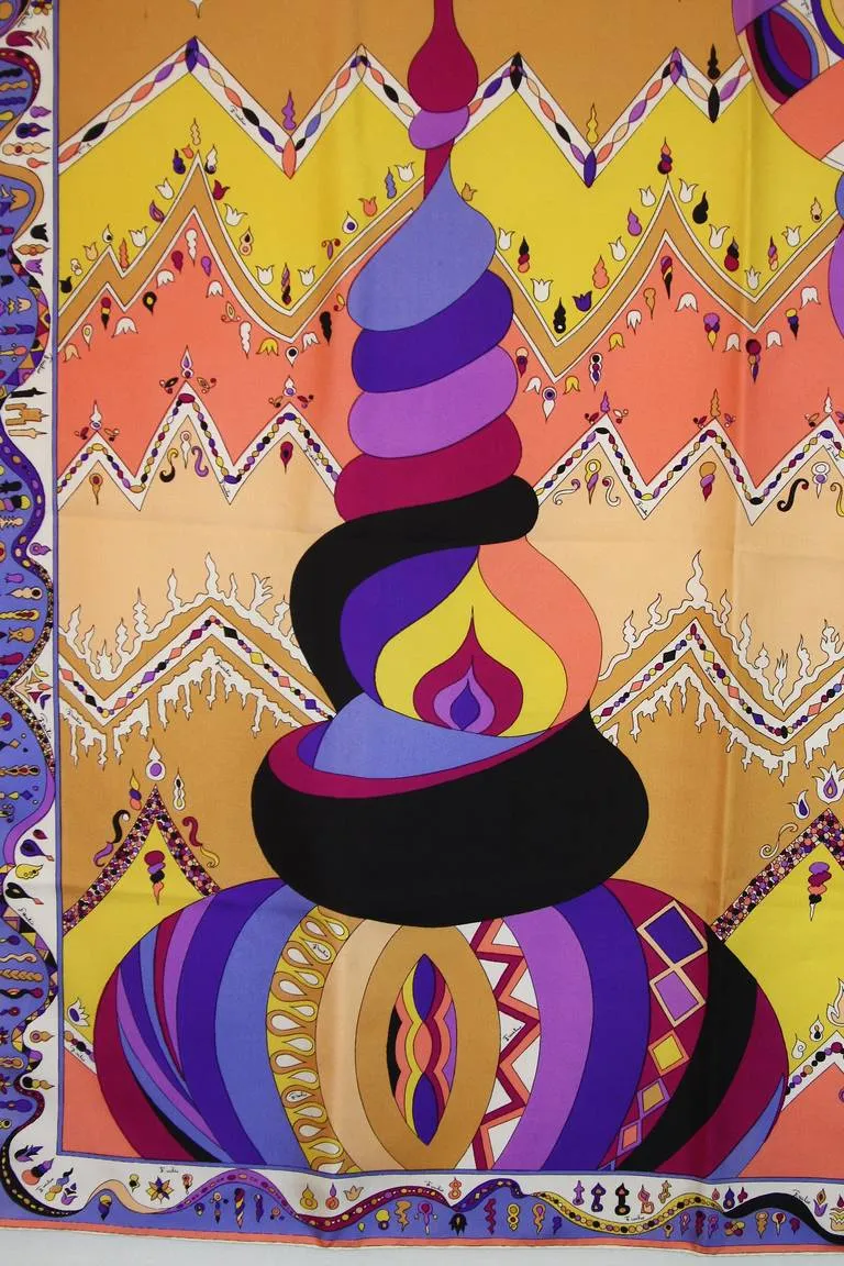 EMILIO PUCCI Silk Orange Cream Psychedelic Print Scarf