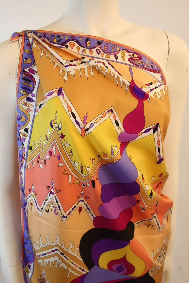 EMILIO PUCCI Silk Orange Cream Psychedelic Print Scarf