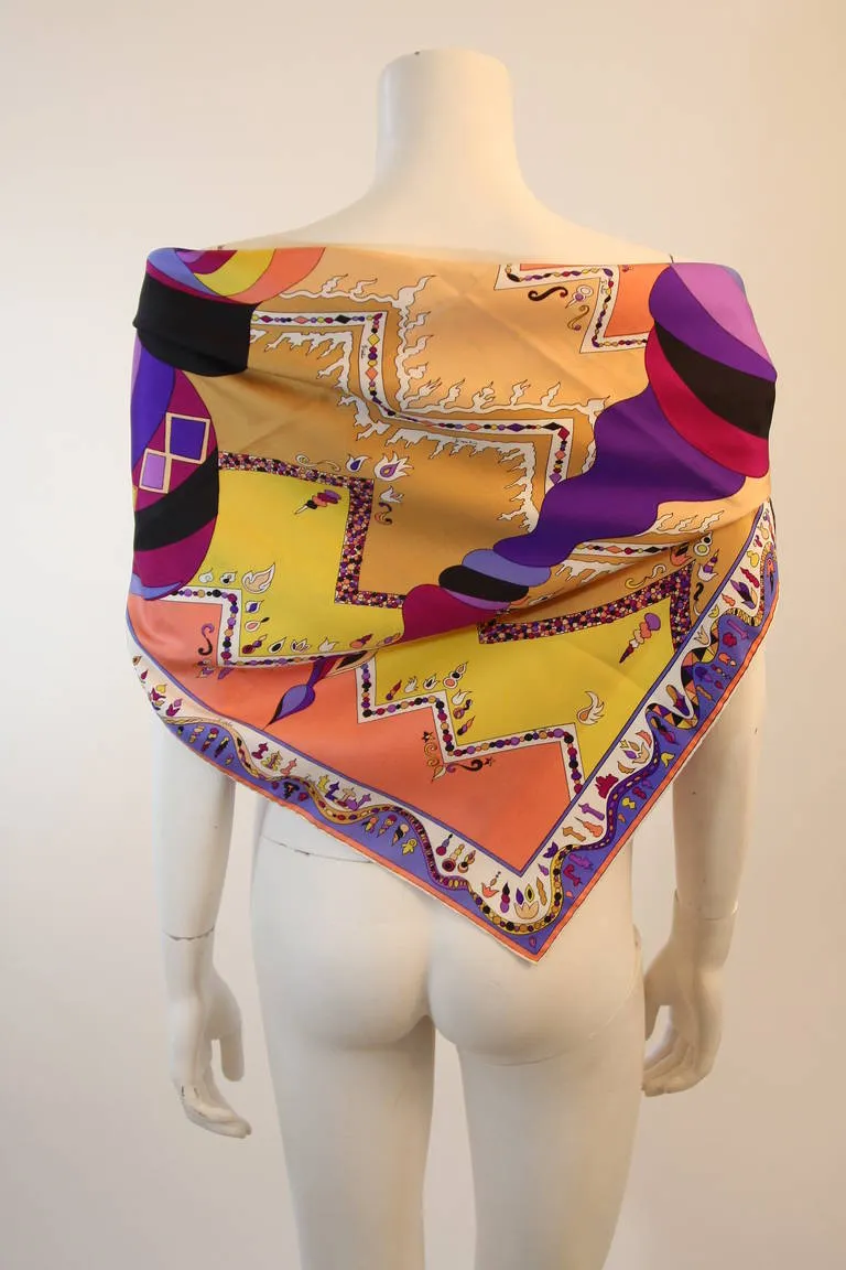 EMILIO PUCCI Silk Orange Cream Psychedelic Print Scarf