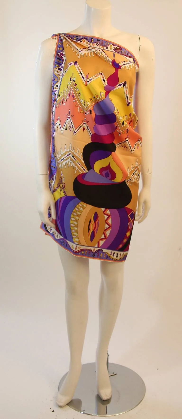 EMILIO PUCCI Silk Orange Cream Psychedelic Print Scarf