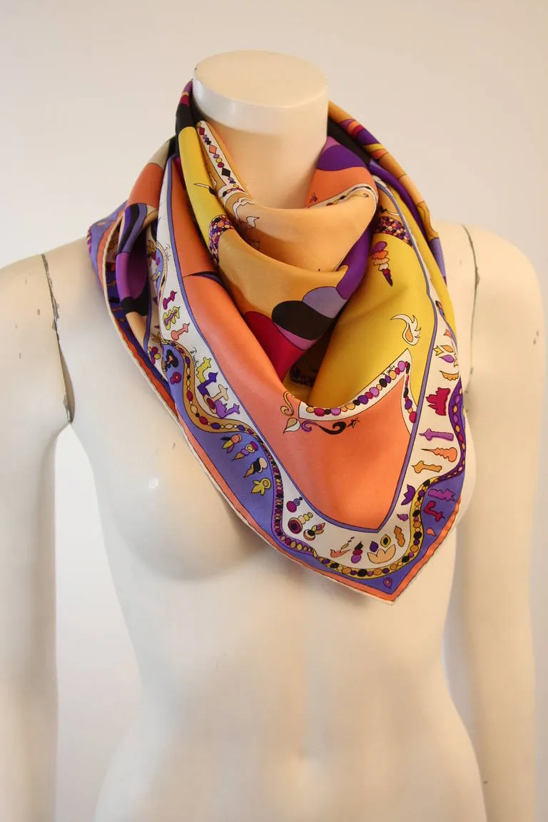 EMILIO PUCCI Silk Orange Cream Psychedelic Print Scarf