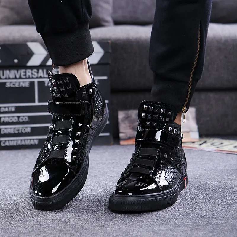 England style mens casual breathable patent leather shoes hip hop oxfords shoe flat platform motorcycle ankle boots zapatos male