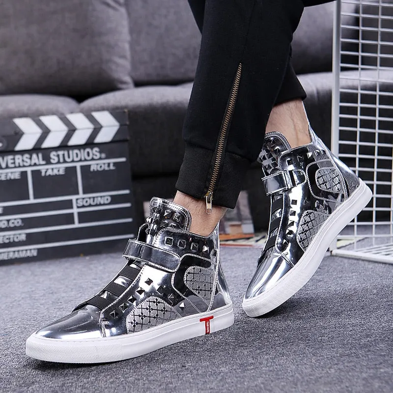 England style mens casual breathable patent leather shoes hip hop oxfords shoe flat platform motorcycle ankle boots zapatos male