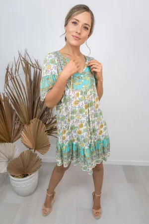 Esme Dress - Teal/yellow