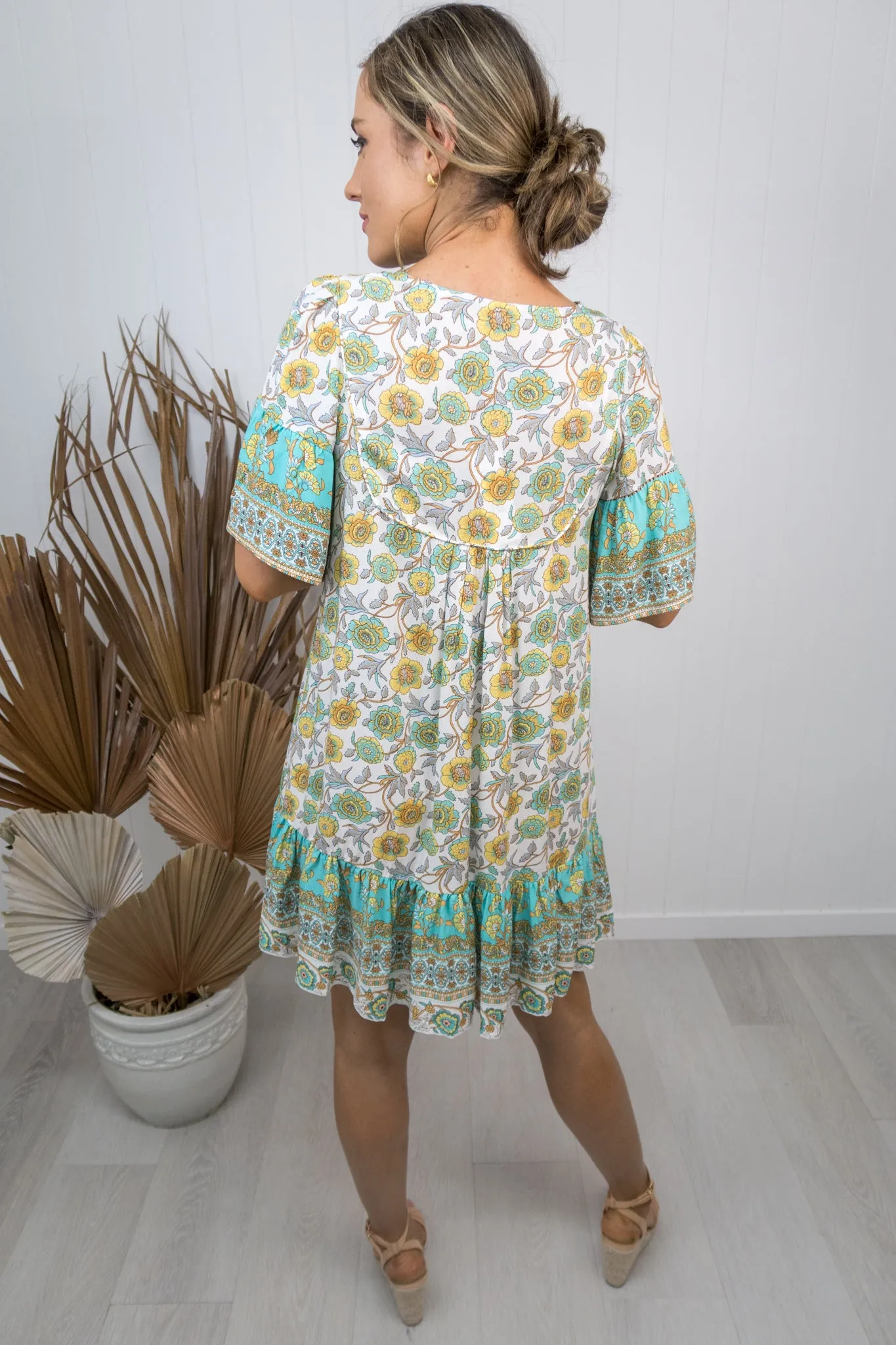 Esme Dress - Teal/yellow