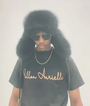 Fallon Aurielle Big Trapper Fox Fur & Leather Hat (Black)