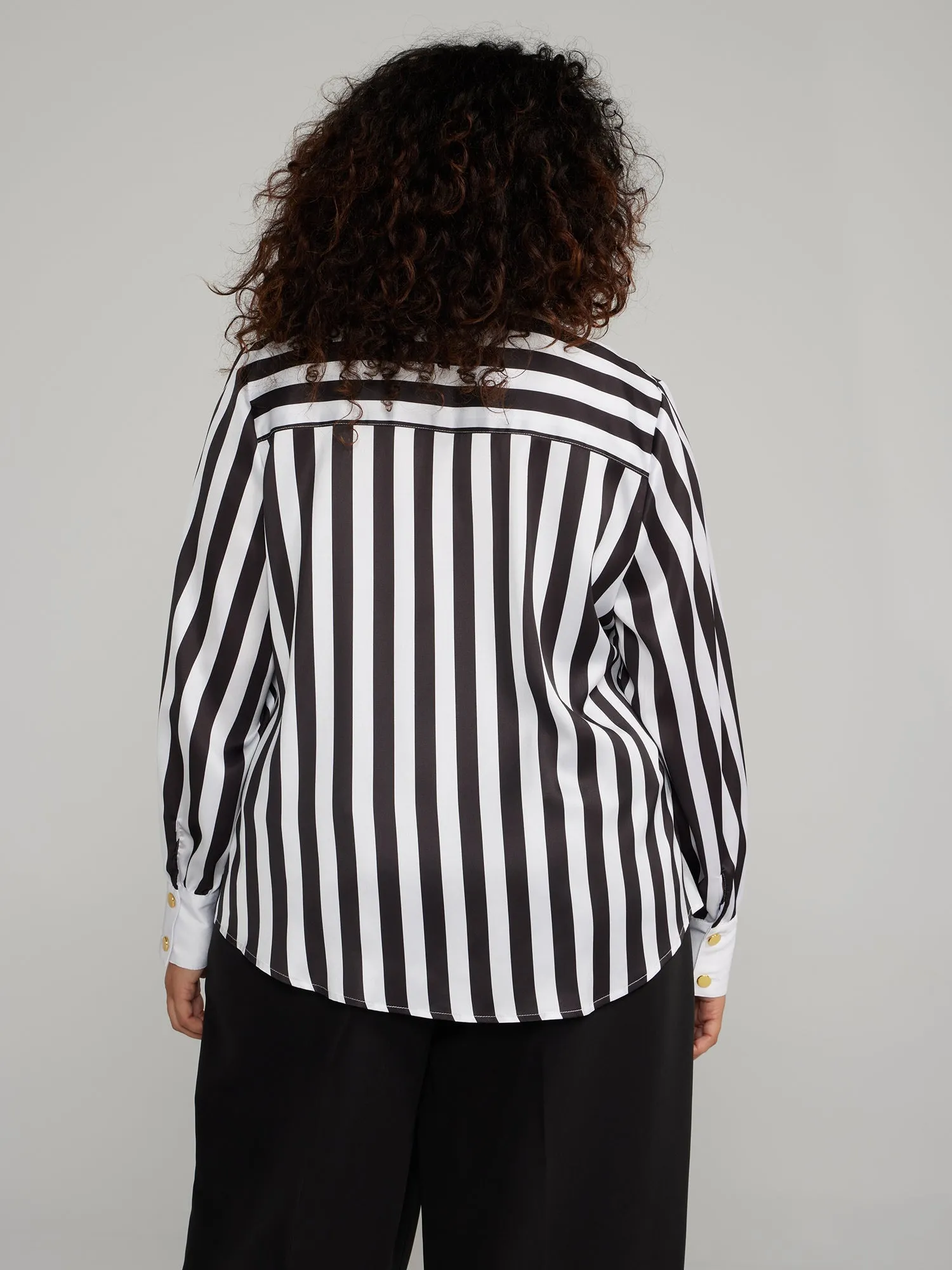 Fashion To Figure - Double Pocket Striped Button-Down Shirt