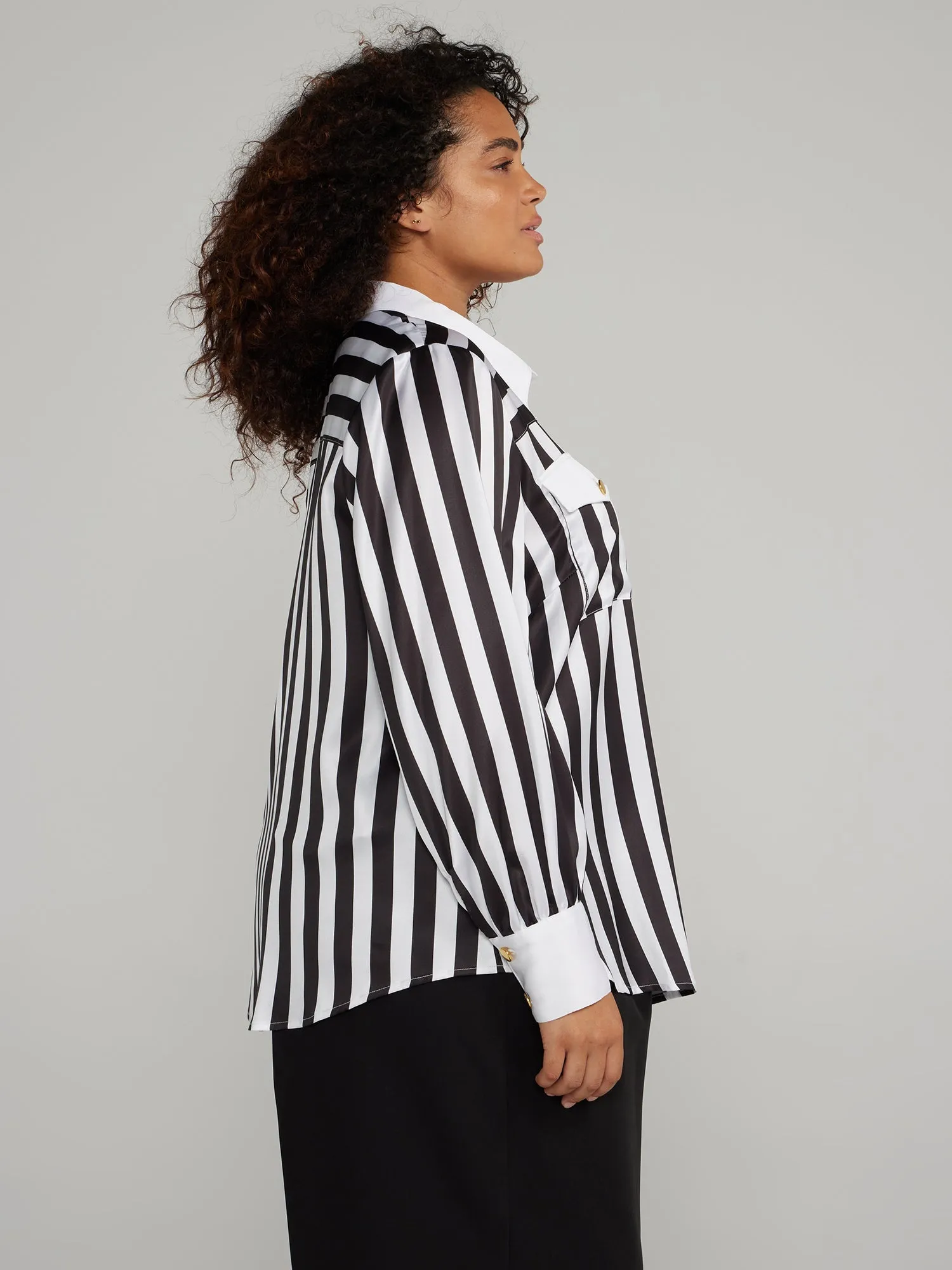 Fashion To Figure - Double Pocket Striped Button-Down Shirt