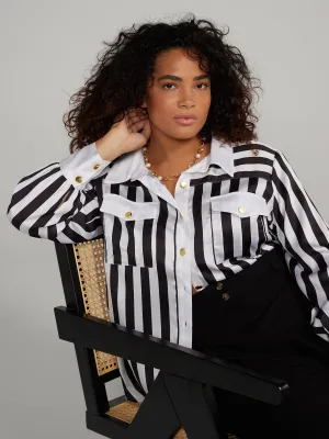 Fashion To Figure - Double Pocket Striped Button-Down Shirt