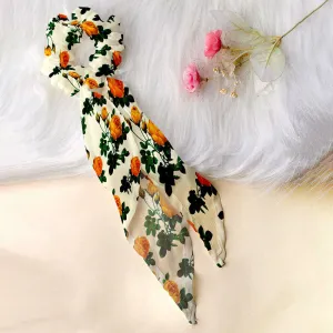 Ferosh White- Orange Floral Printed Scarf Scrunchie