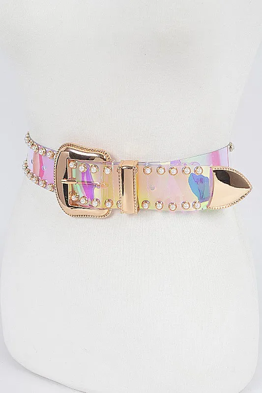 Flashy Londyn Curvy Faux Pearl Studded Transparent Belt