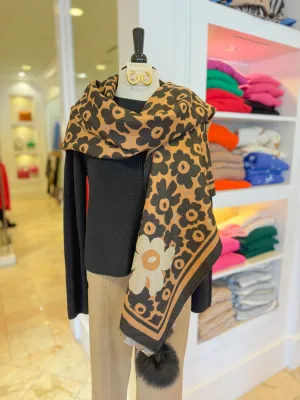 FLORAL FOX POMS SCARF