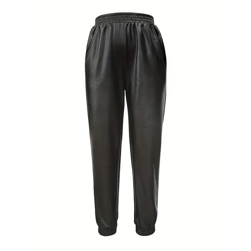 Frida Faux Leather High-Waisted Jogger Pants