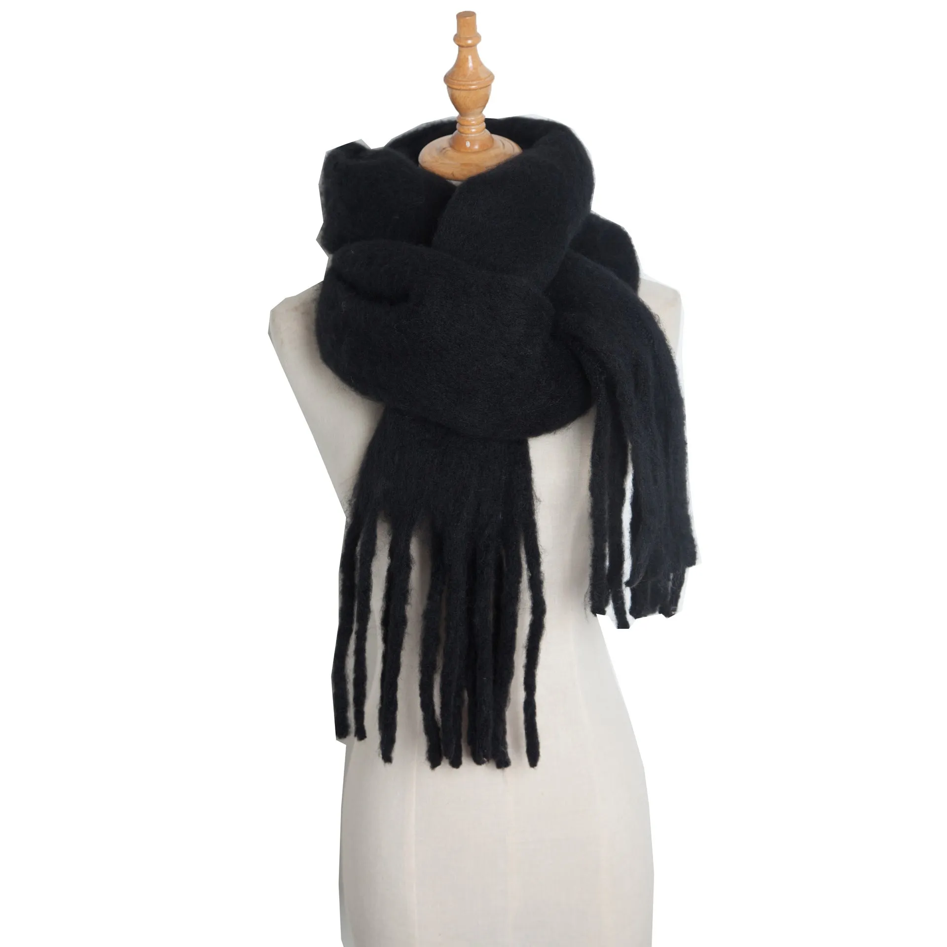 Fringe Trim Wide Knit Scarf