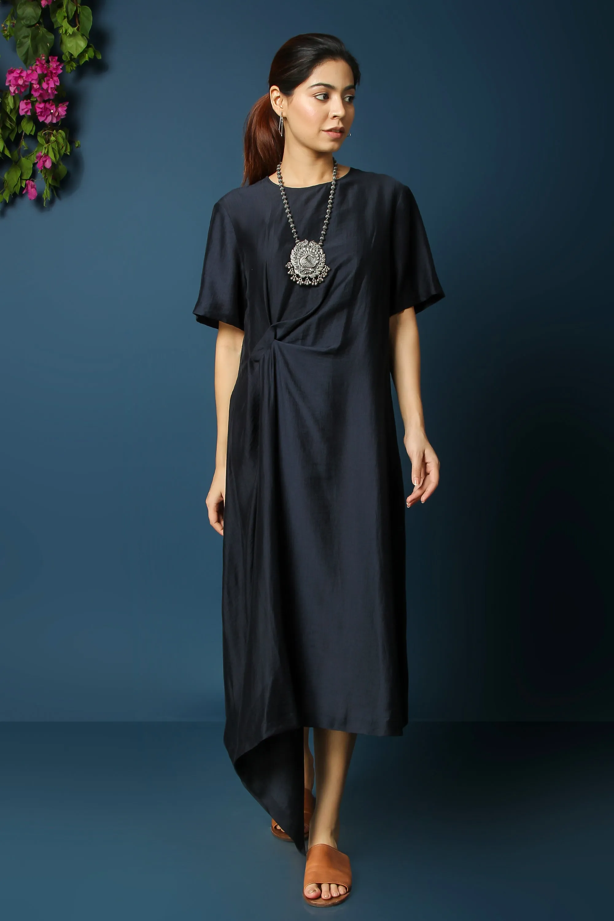 FRONT KNOT DRAPE DRESS