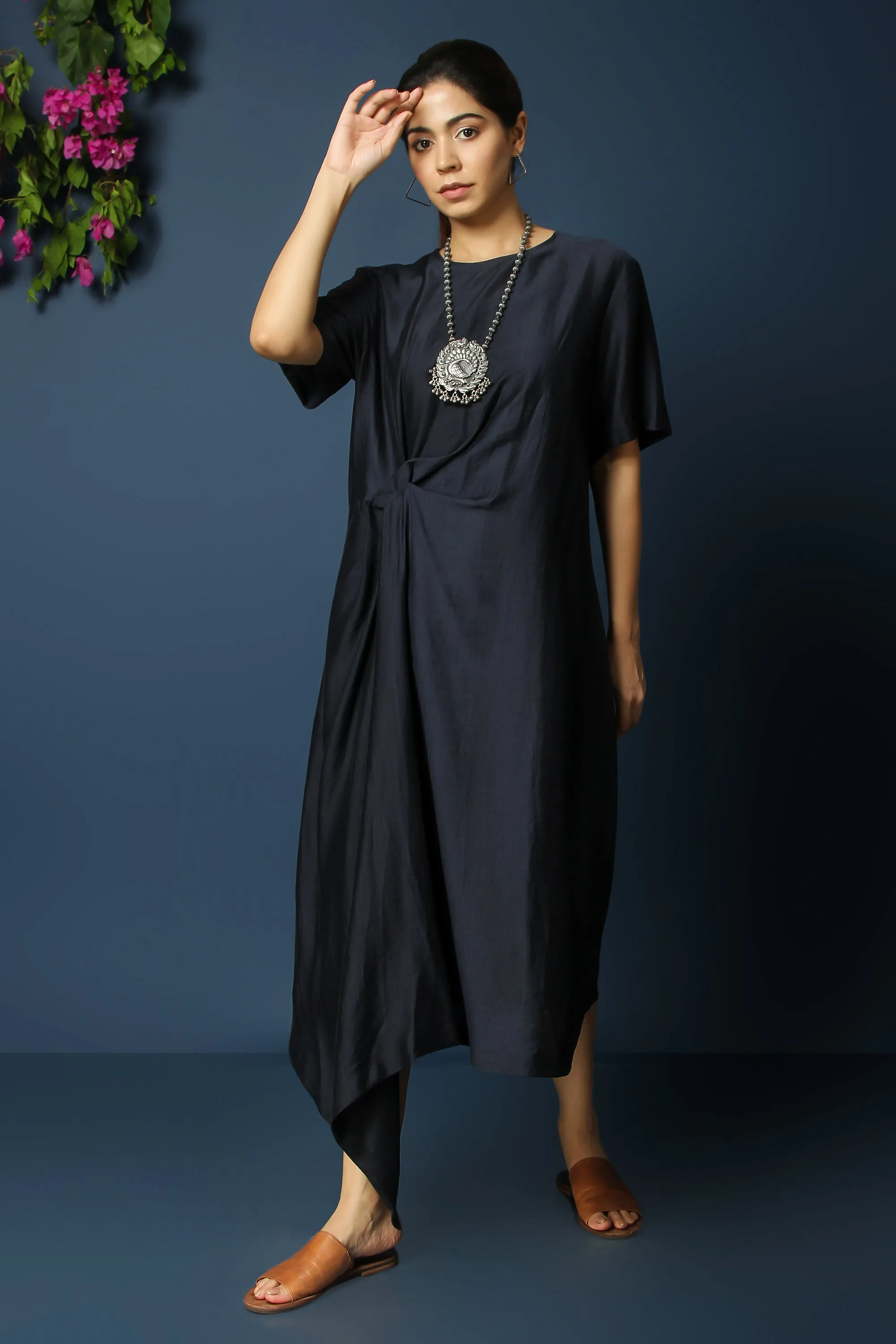 FRONT KNOT DRAPE DRESS