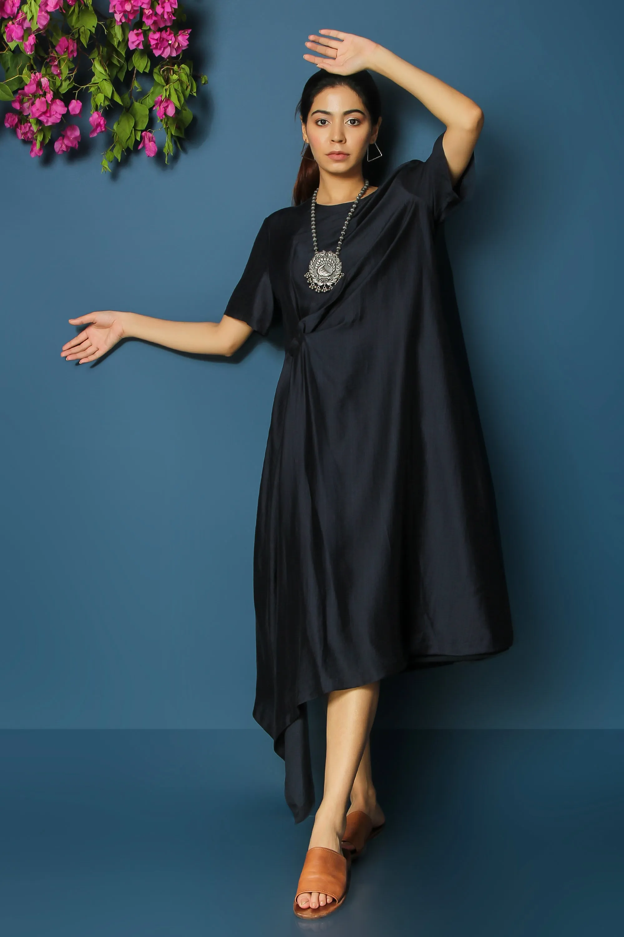 FRONT KNOT DRAPE DRESS