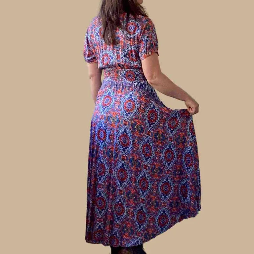 GEMMA dress - Blue and White and Red