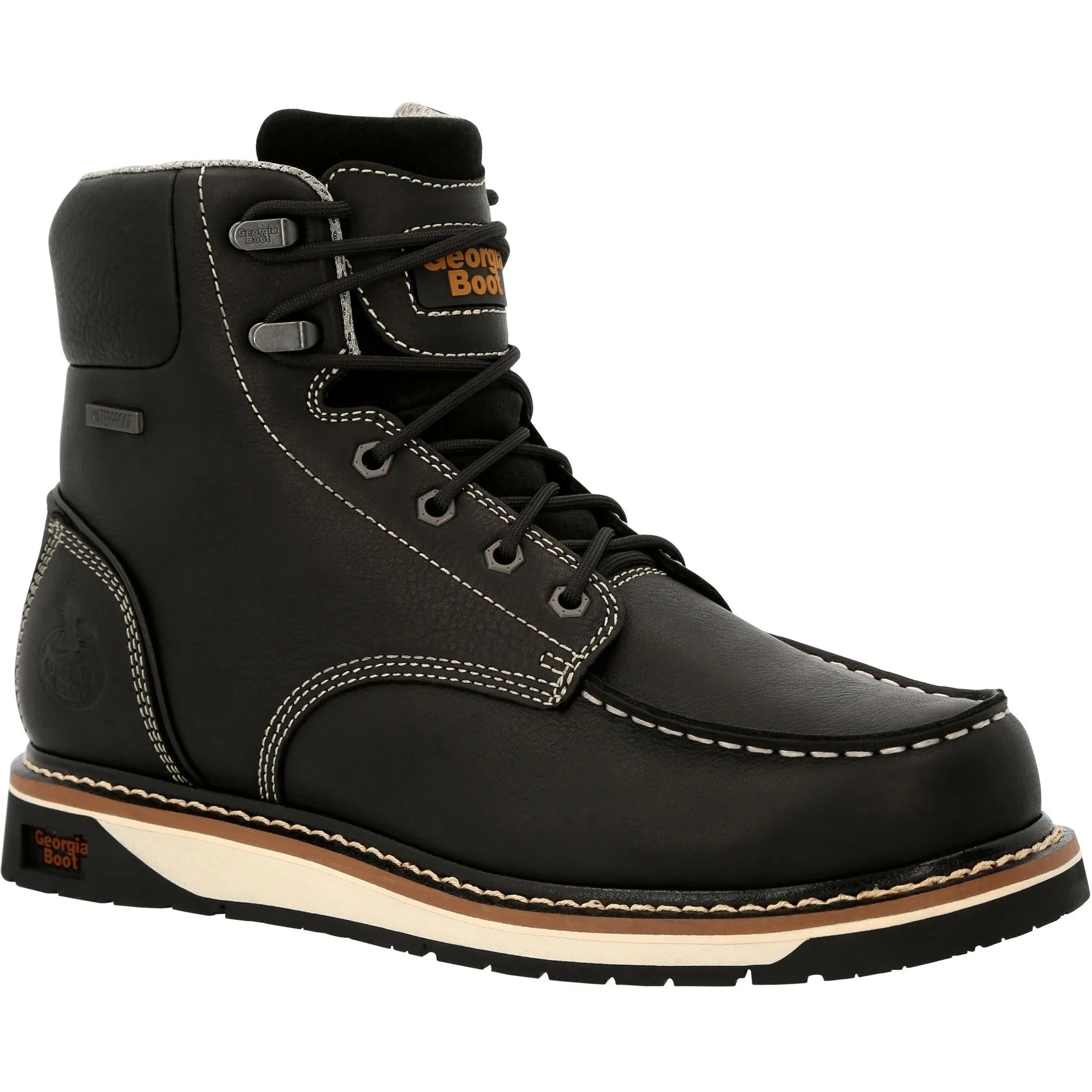 Georgia Men's AMP LT Wedge 6" Moc Toe Waterproof Work Boot - Black - GB00475