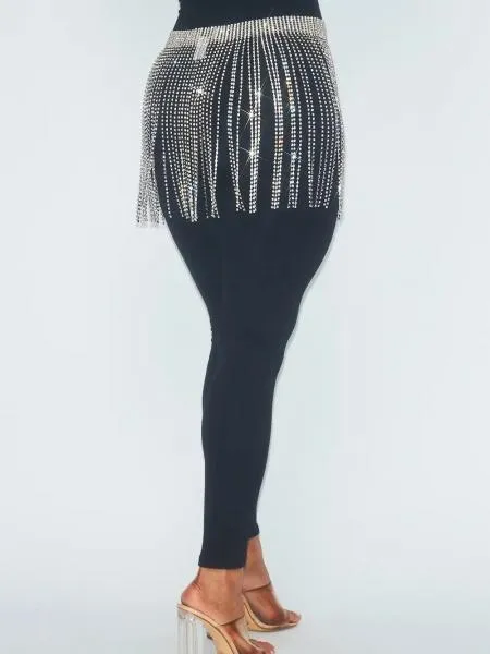 Glam Cowgirl Rhinestone Fringe Belt - Silver -